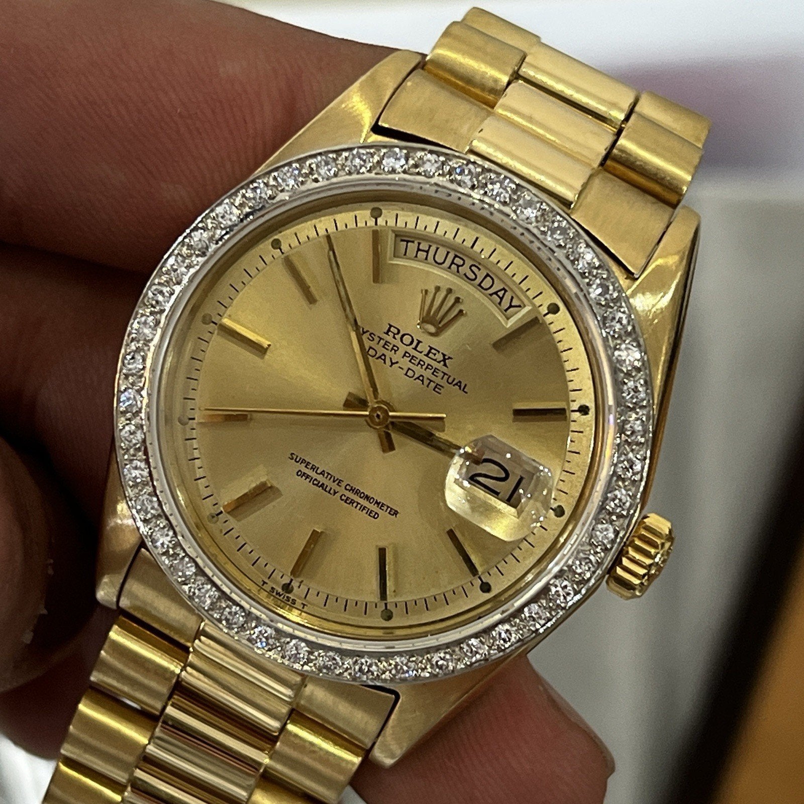 1974 Rolex President DayDate 1803 Yellow Gold Champagne Dial Diamonds w/ B+P