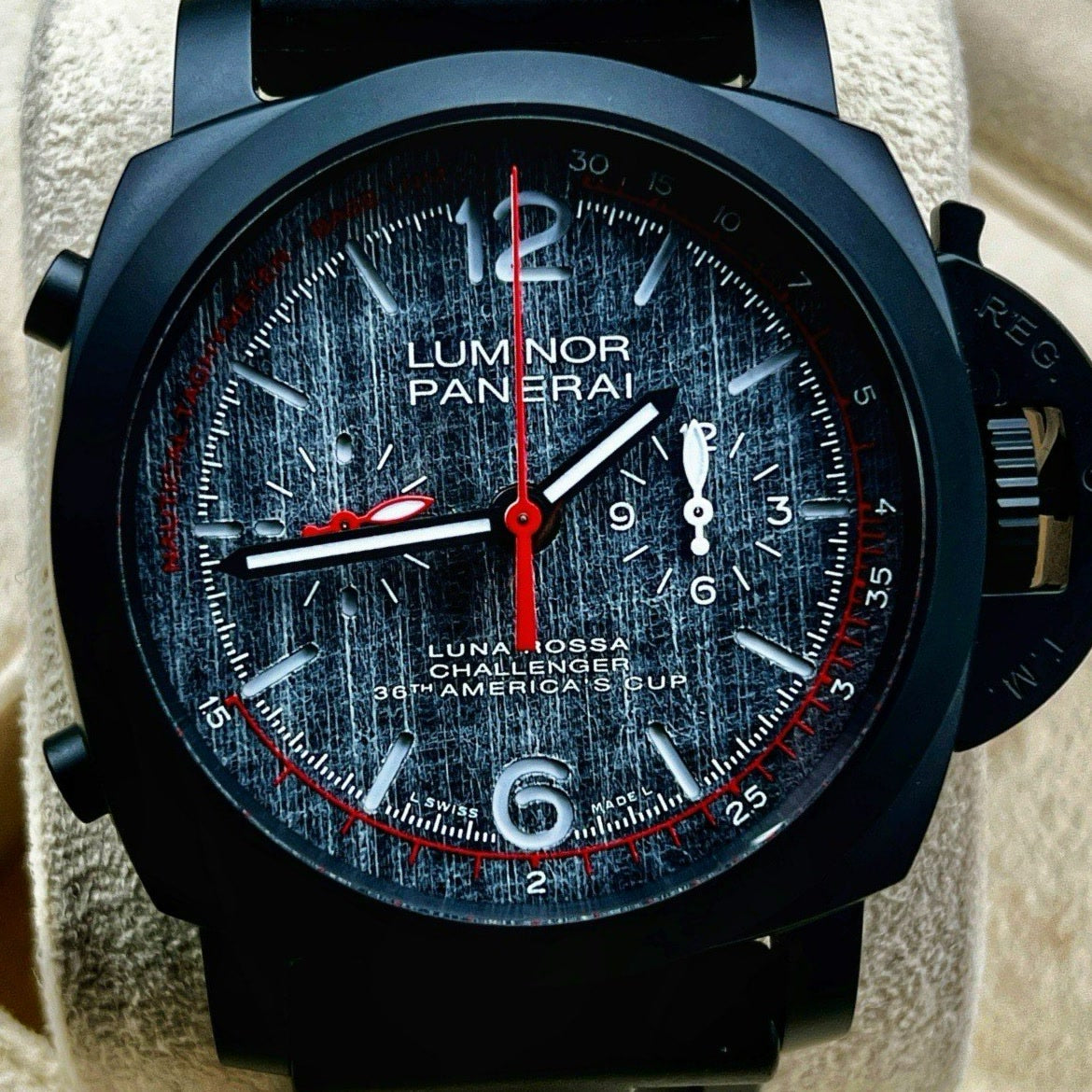 Panerai Luminor Luna Rossa 44mm Black Ceramic Flyback B+P PAM01037