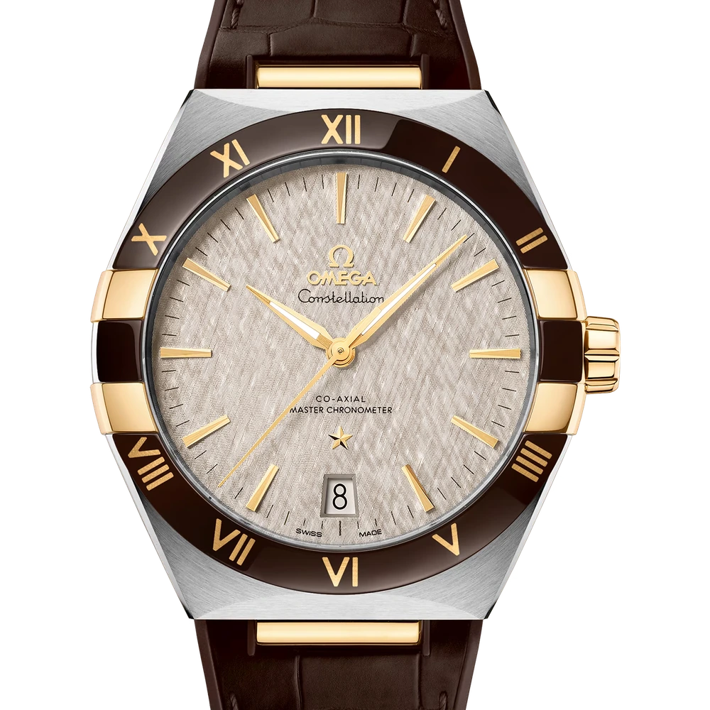 Omega 41 mm, steel - yellow gold on leather strap
