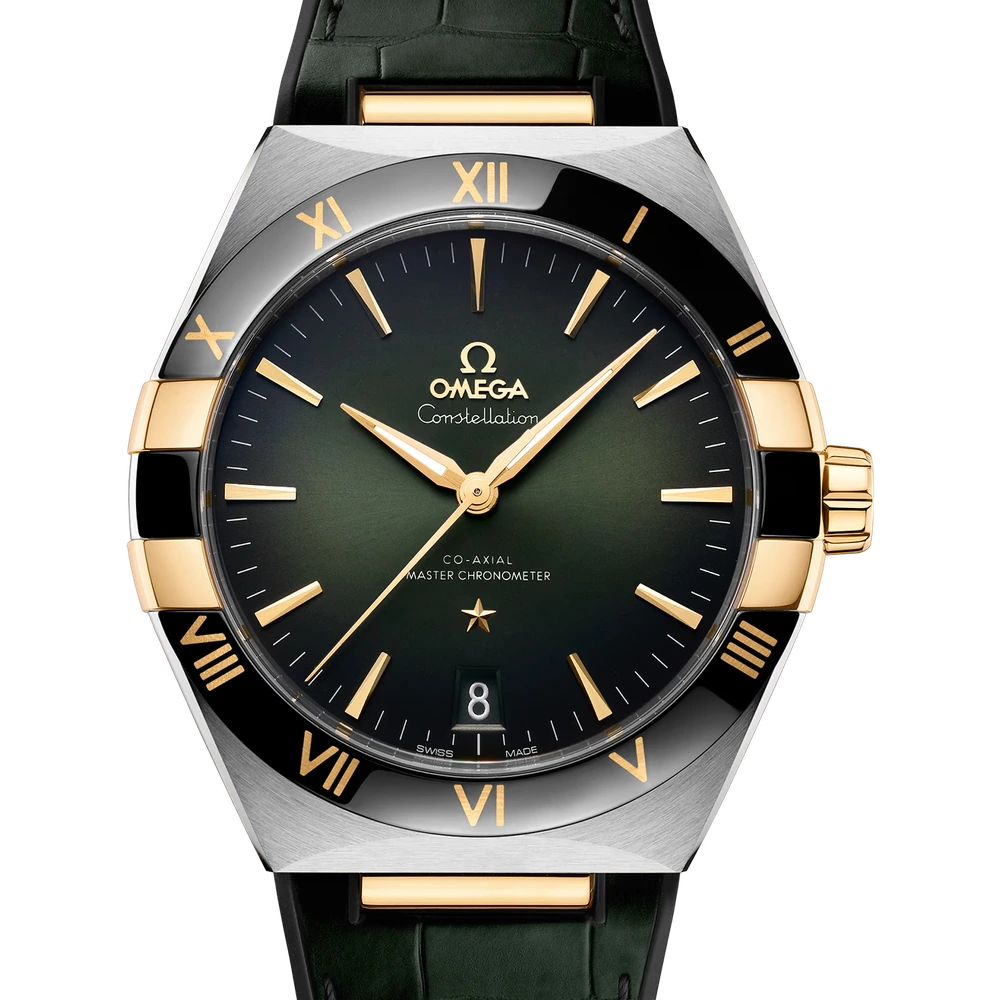 Omega 41 mm, steel - yellow gold on leather strap