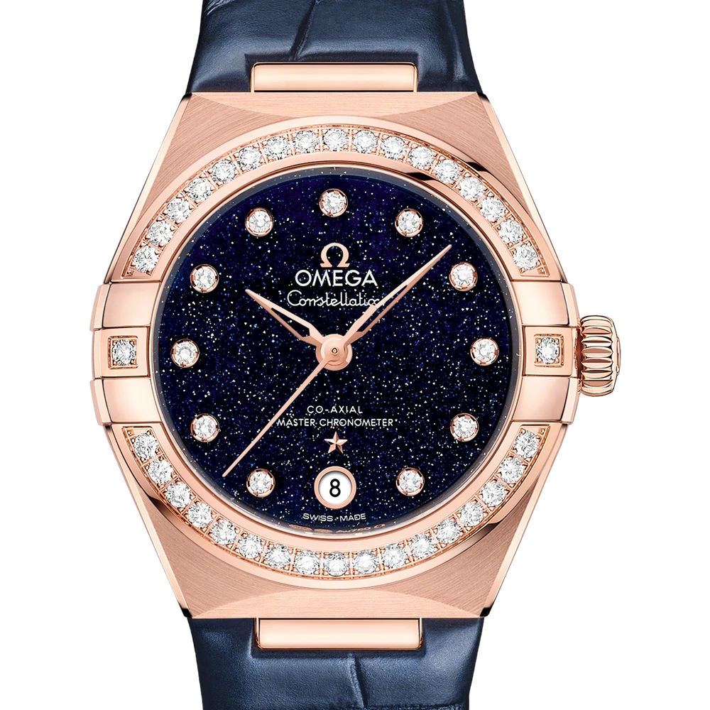 Omega 29 mm, Sedna gold on leather strap