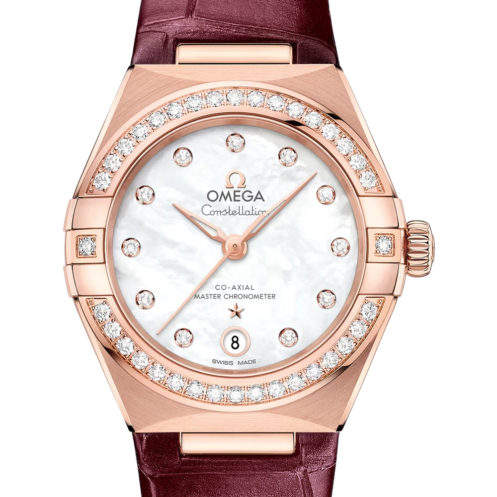 Omega 29 mm, Sedna gold on leather strap