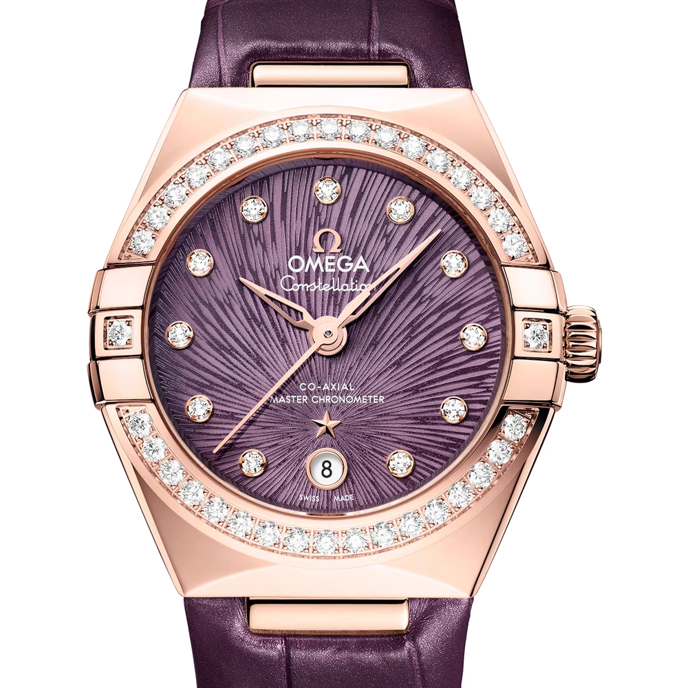 Omega 29 mm, Sedna gold on alligator