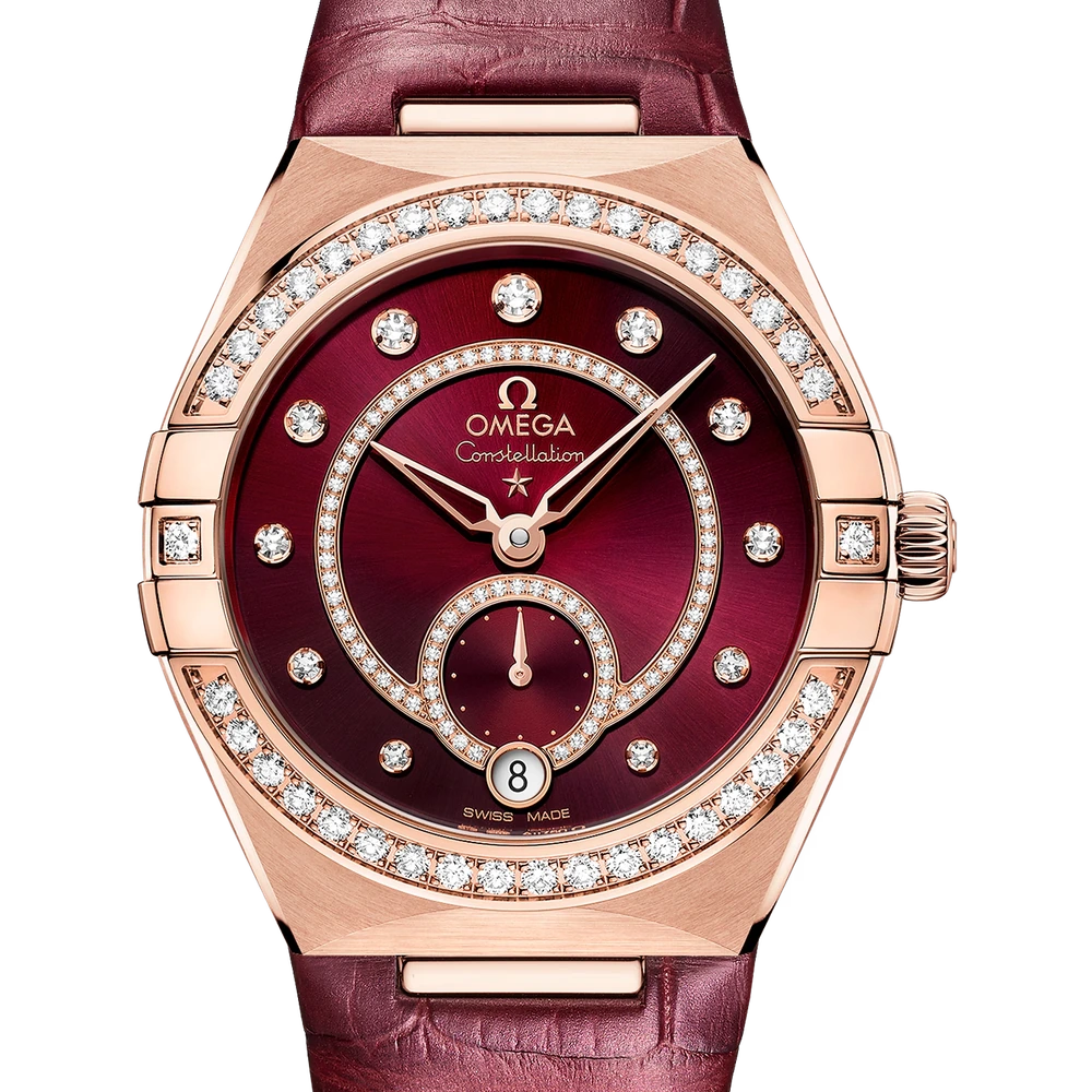 Omega 34 mm, Sedna gold on leather strap