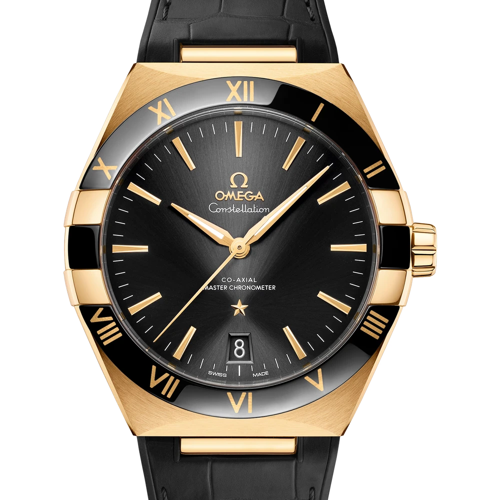 Omega 41 mm, yellow gold on leather strap