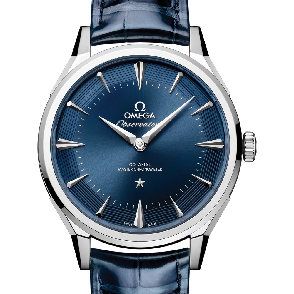 Omega 39.4 mm, O-MEGASTEEL on alligator
