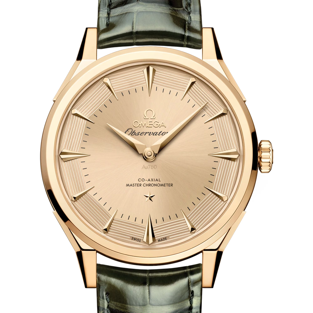 Omega 39.4 mm, Moonshine gold on alligator