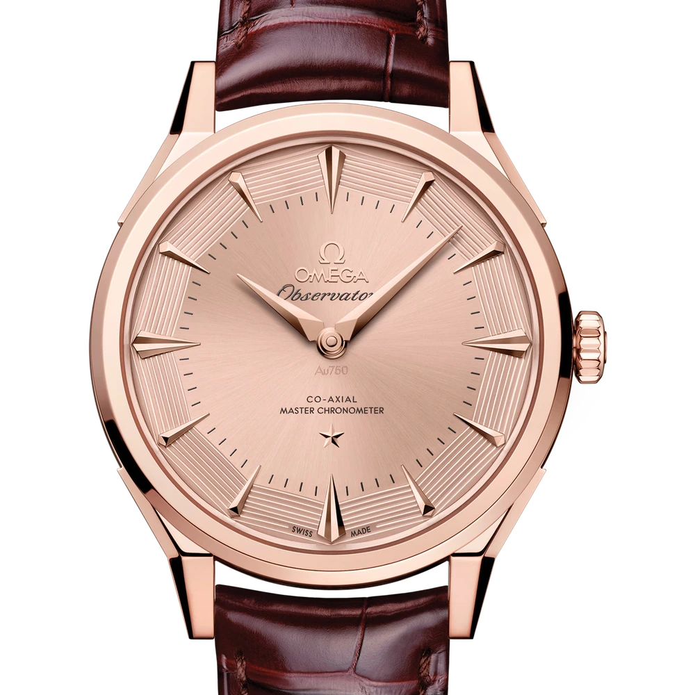 Omega 39.4 mm, Sedna gold on alligator