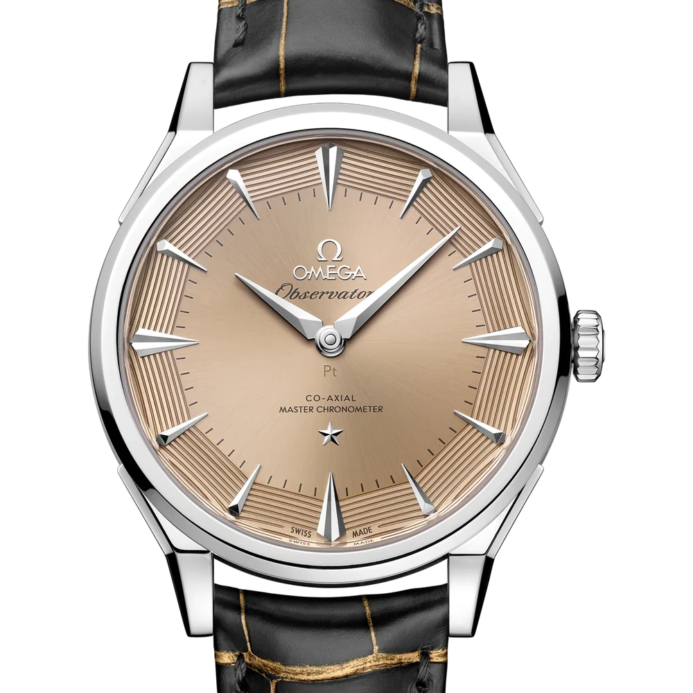 Omega 39.4 mm, platinum-gold on alligator