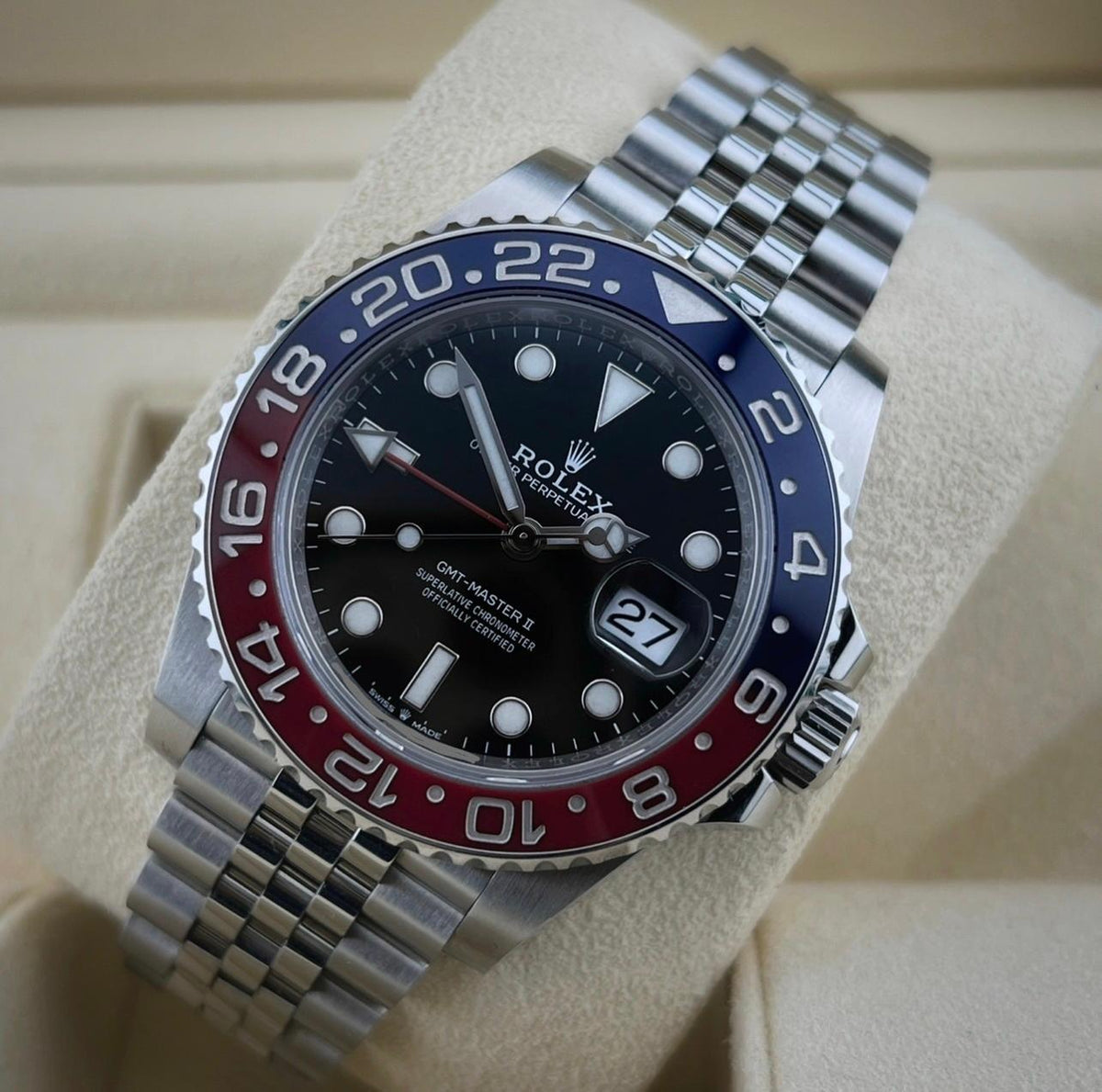 2026 Rolex GMT-Master II "Pepsi" 126710BLRO Stainless Steel 40mm Black Dial Jubilee w/ Box & Papers