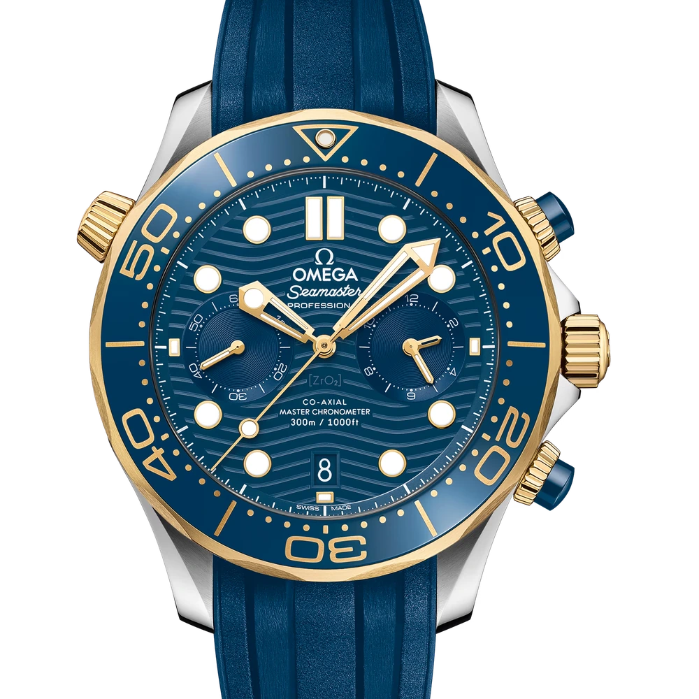 Omega 44 mm, steel - yellow gold on rubber strap