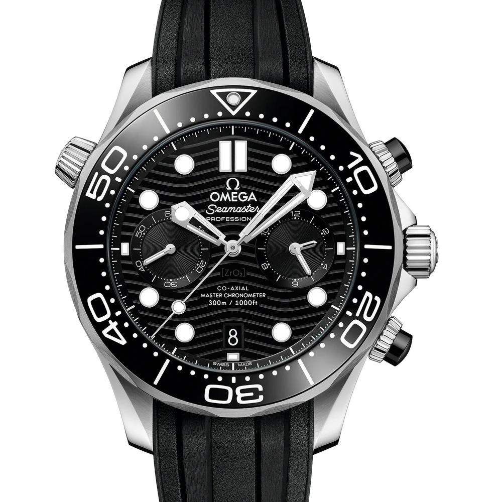 Omega 44 mm, steel on rubber strap