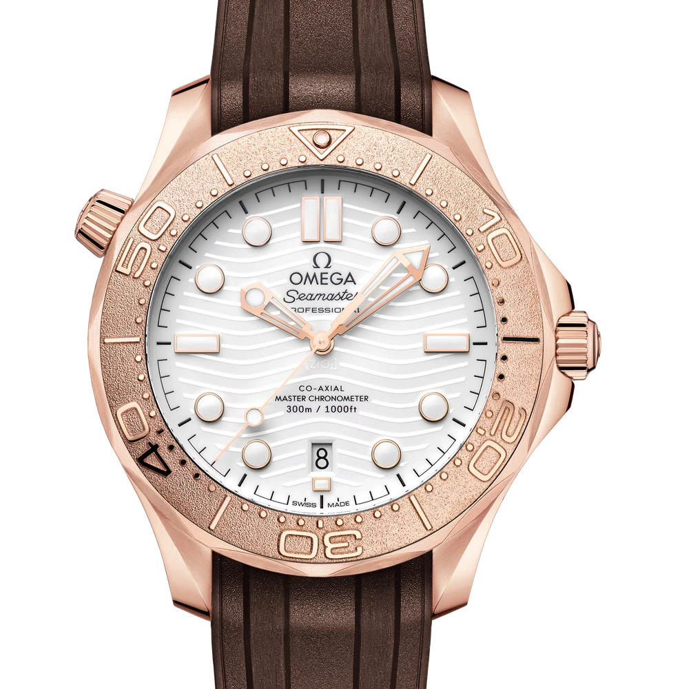 Omega 42 mm, Sedna gold on rubber strap