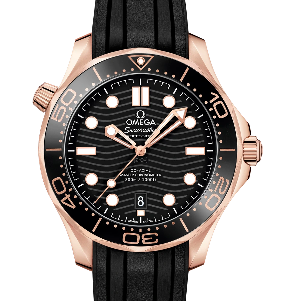 Omega 42 mm, Sedna gold on rubber strap