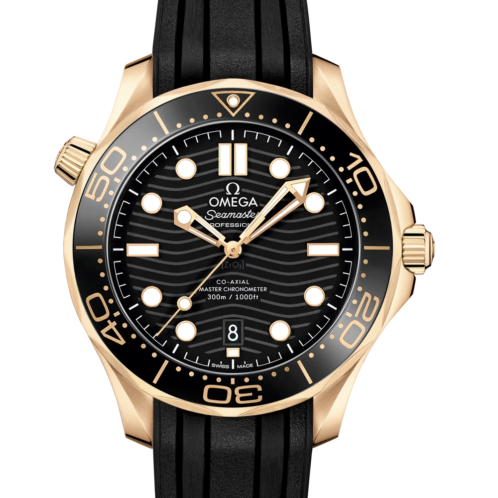 Omega 42 mm, Moonshine gold on rubber strap