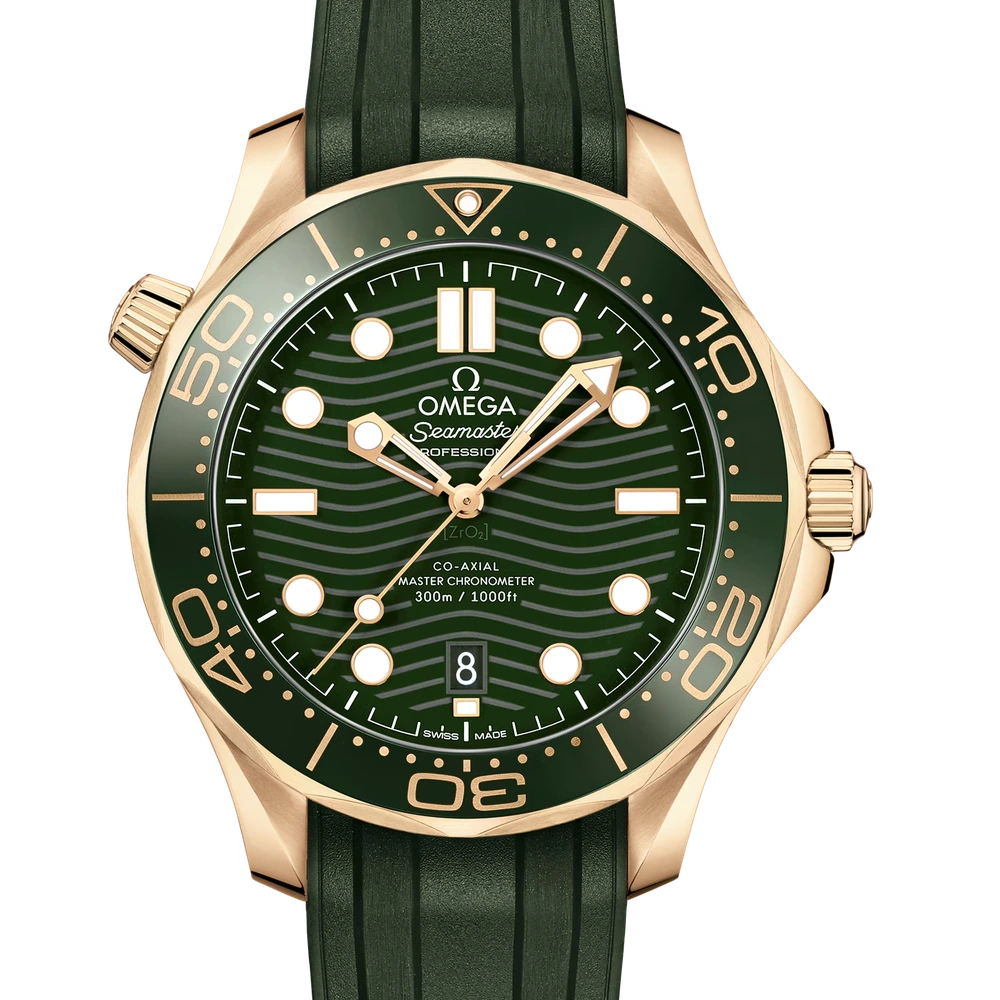 Omega 42 mm, Moonshine gold on rubber strap