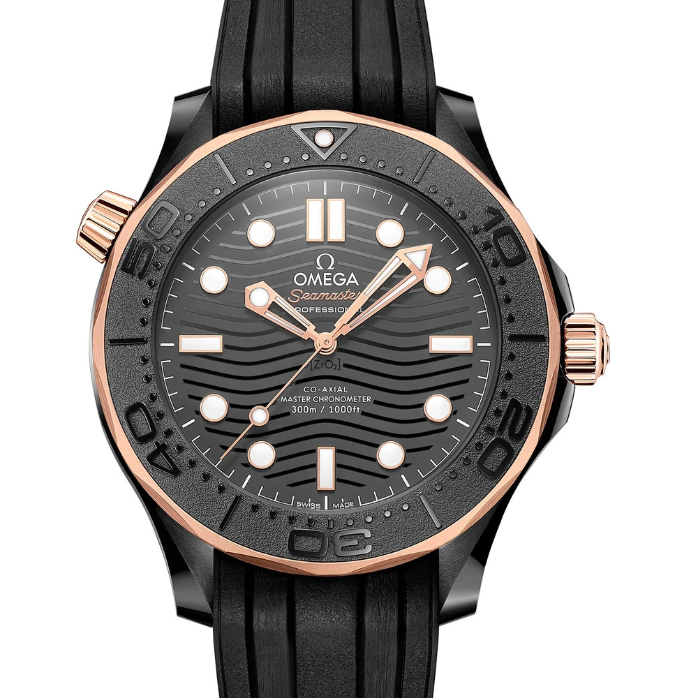 Omega 43.5 mm, black ceramic on rubber strap