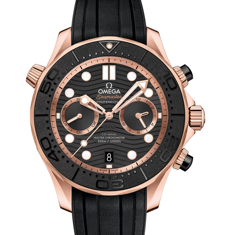 Omega 44 mm, Sedna gold on rubber strap