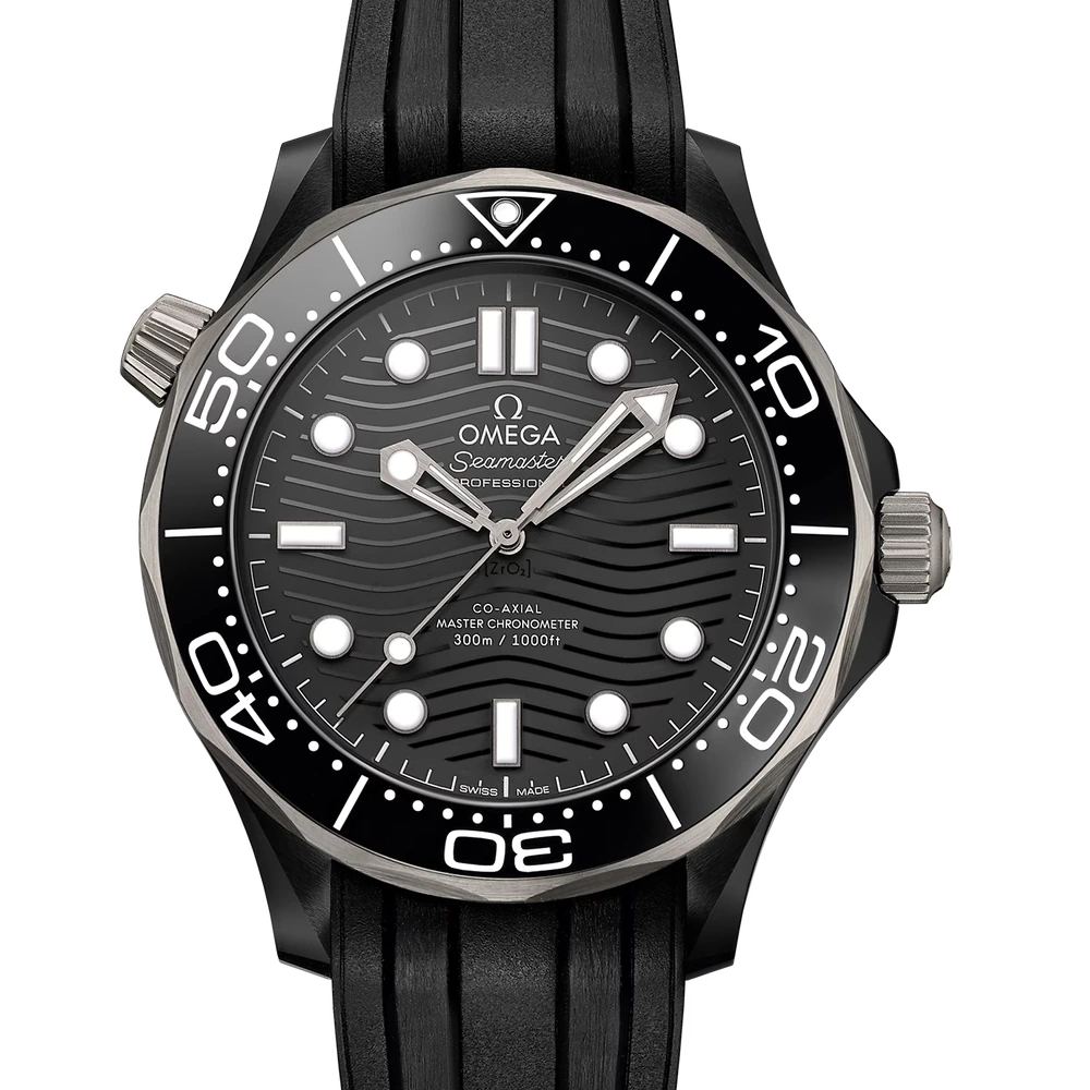Omega 43.5 mm, black ceramic on rubber strap
