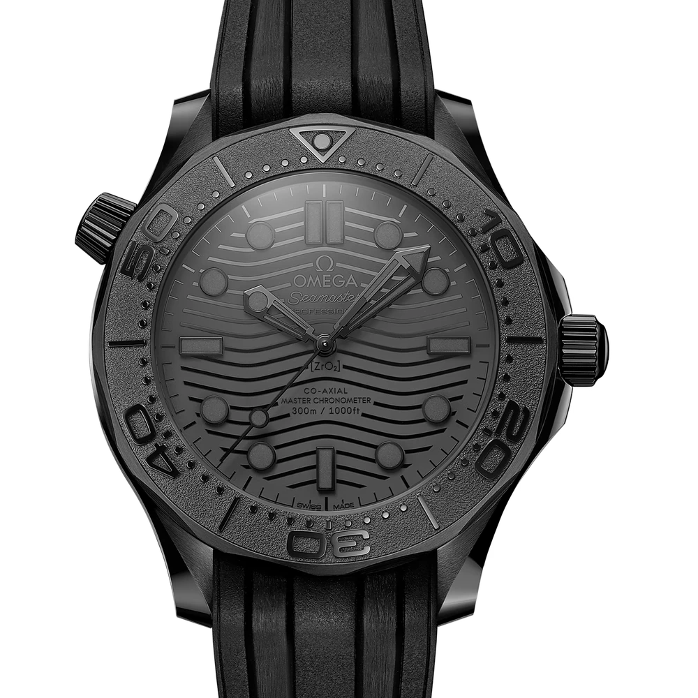 Omega 43.5 mm, black ceramic on rubber strap