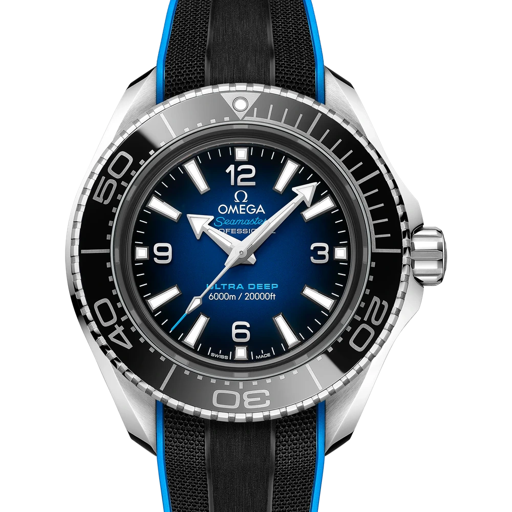 Omega 45.5 mm, O-MEGASTEEL on rubber strap