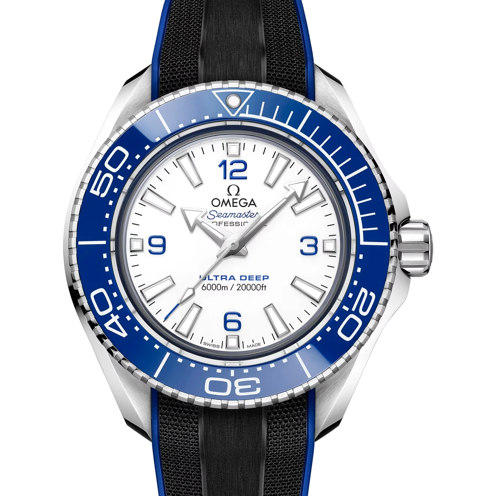 Omega 45.5 mm, O-MEGASTEEL on rubber strap