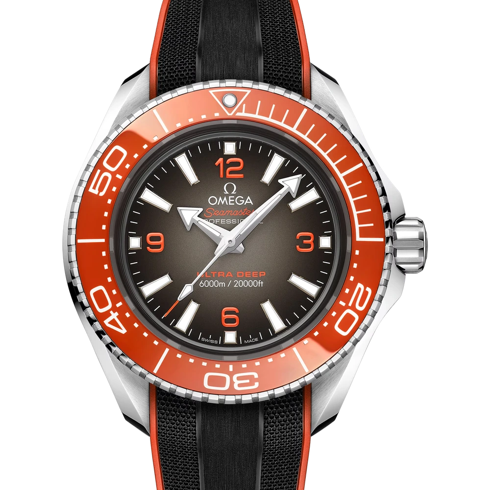 Omega 45.5 mm, O-MEGASTEEL on rubber strap