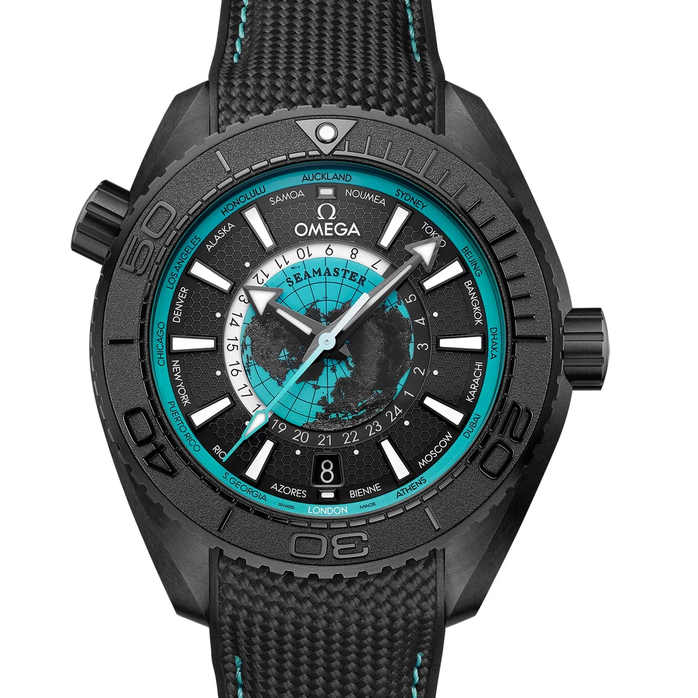 Omega 45.5 mm, black ceramic on rubber strap