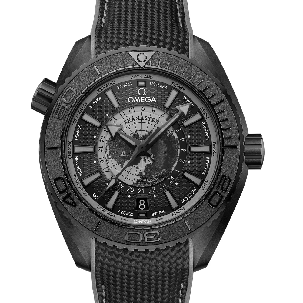 Omega 45.5 mm, black ceramic on rubber strap