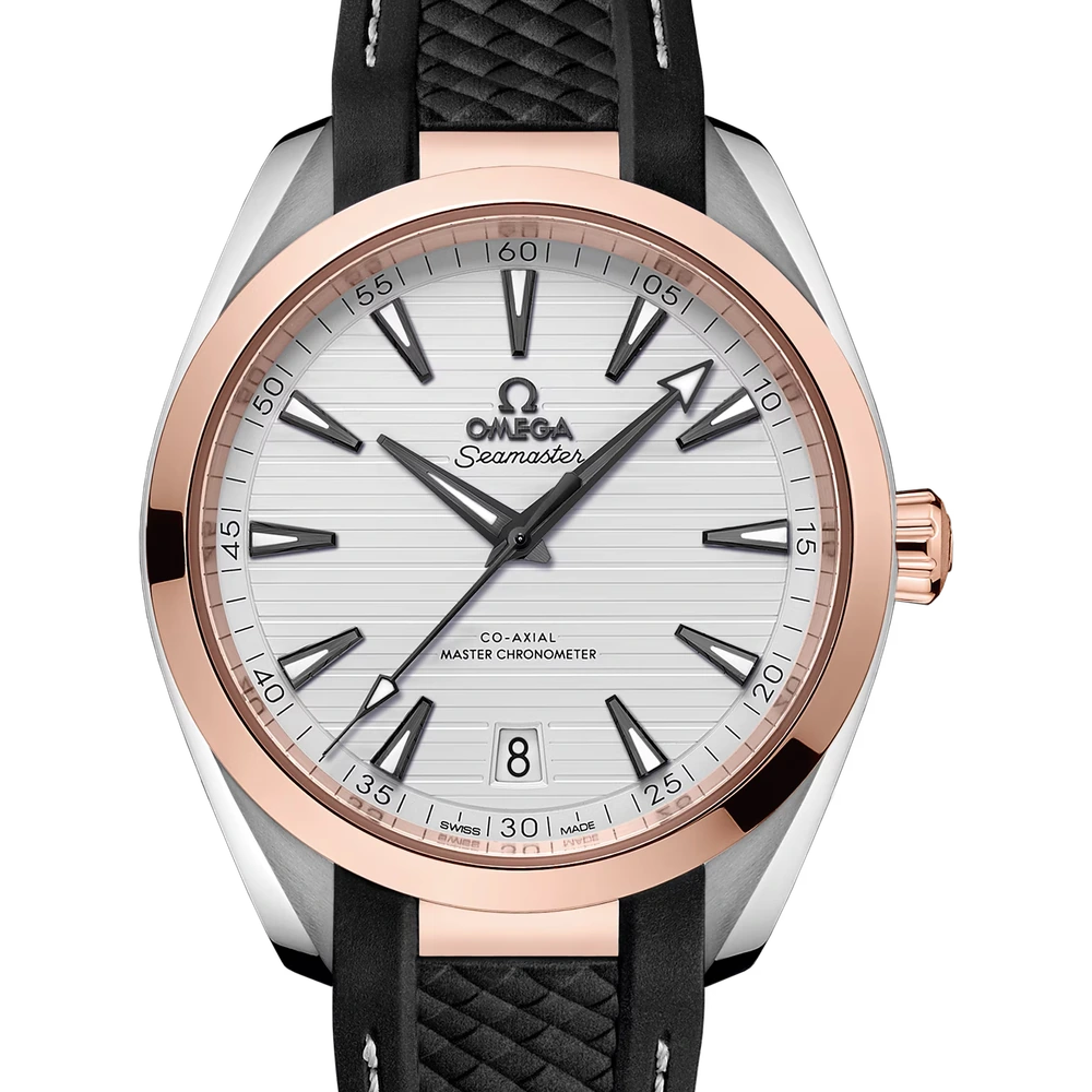 Omega 41 mm, steel - Sedna gold on rubber strap
