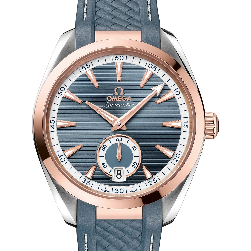 Omega 41 mm, steel - Sedna gold on rubber strap