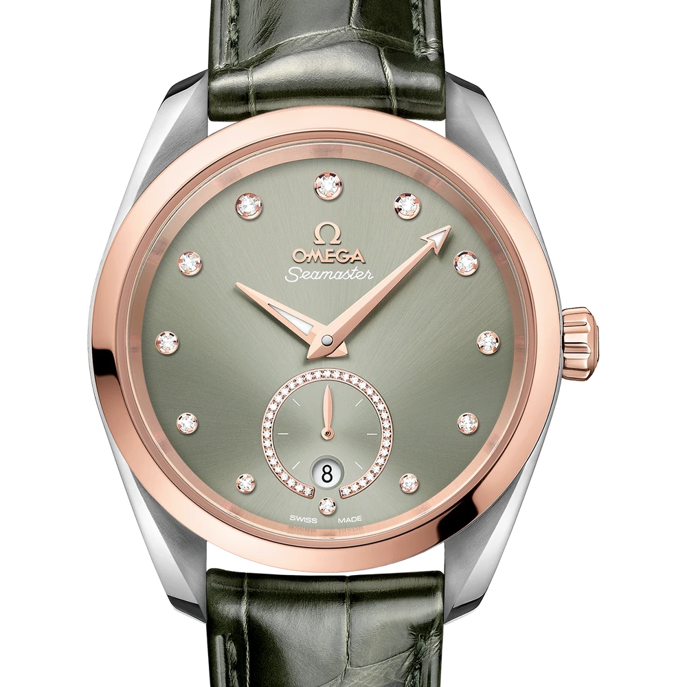 Omega 38 mm, steel - Sedna gold on leather strap
