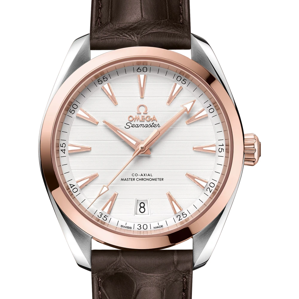 Omega 41 mm, steel - Sedna gold on leather strap
