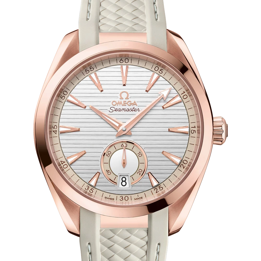 Omega 41 mm, Sedna gold on rubber strap