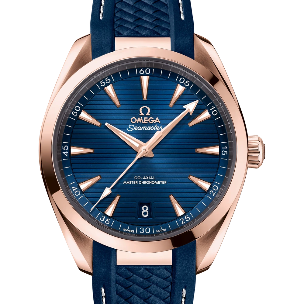 Omega 41 mm, Sedna gold on rubber strap