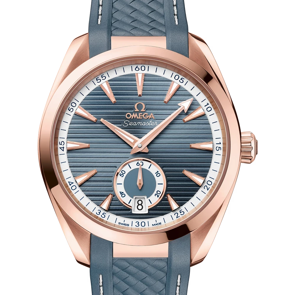 Omega 41 mm, Sedna gold on rubber strap