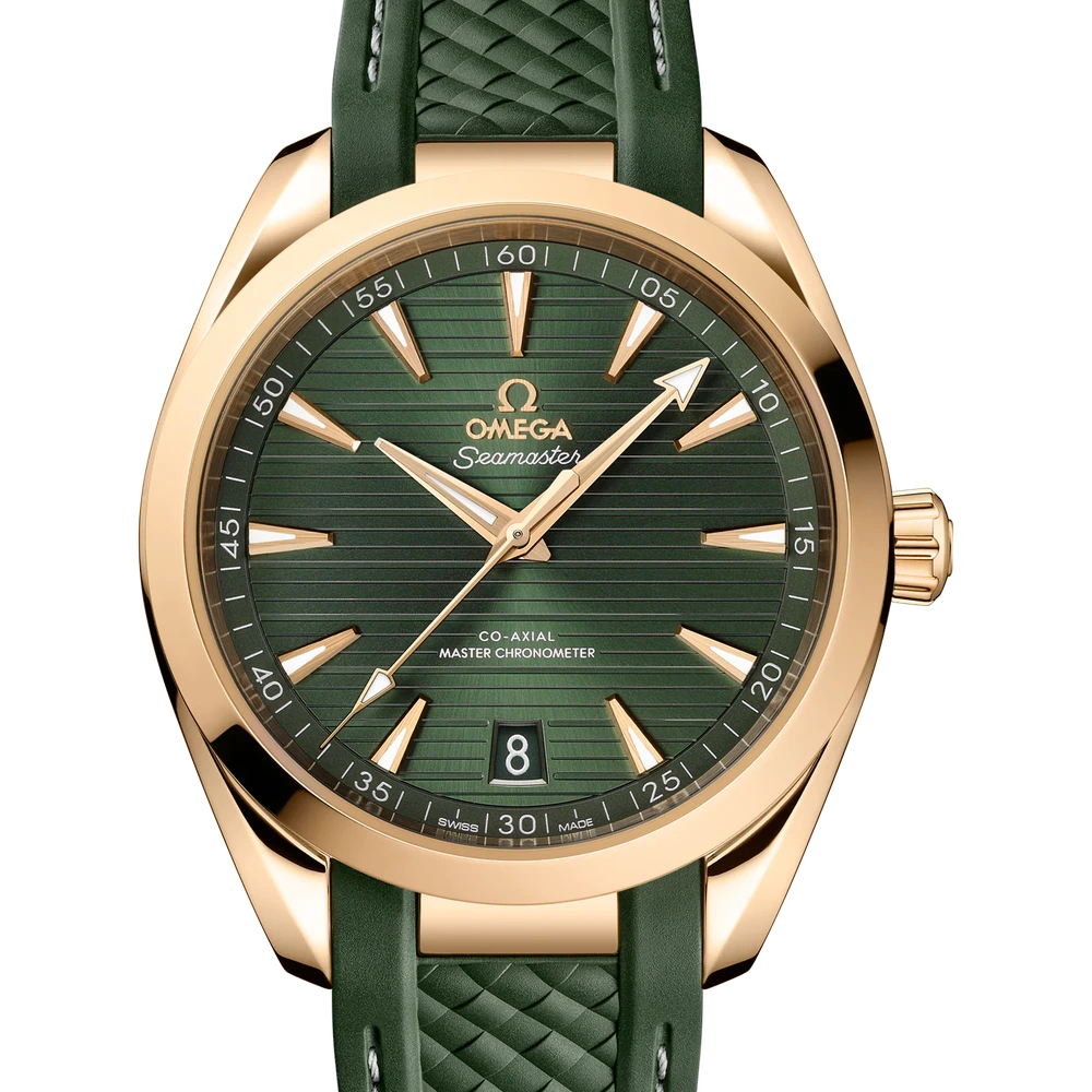 Omega 41 mm, Moonshine gold on rubber strap
