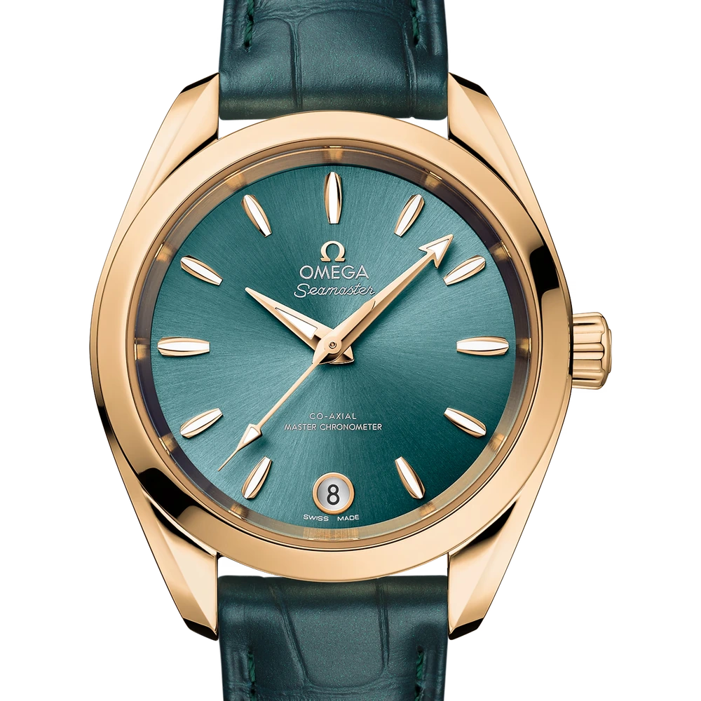 Omega 34 mm, Moonshine gold on leather strap
