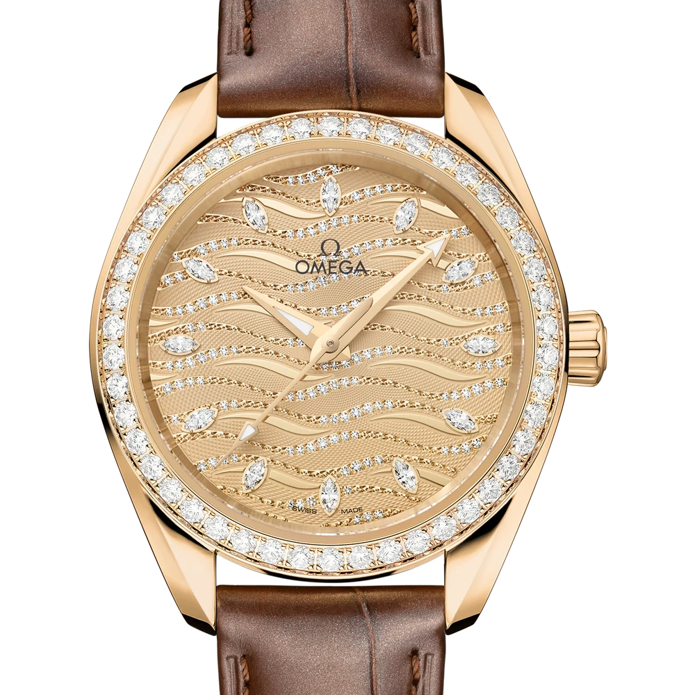 Omega 34 mm, Moonshine gold on alligator