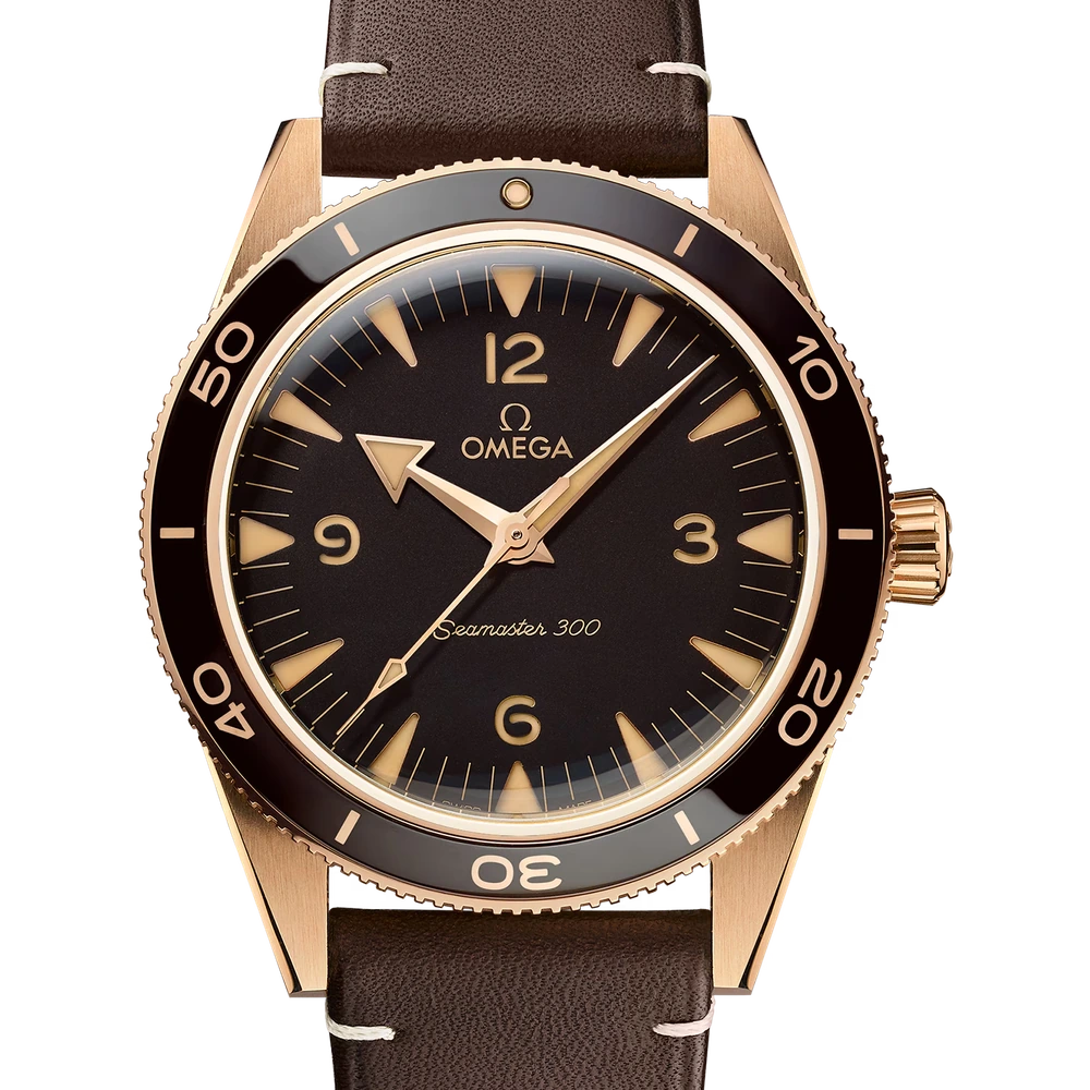 Omega 41 mm, Bronze gold on leather strap