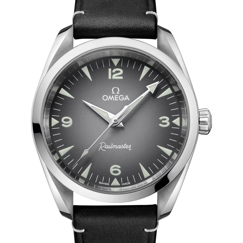 Omega 38 mm, steel on leather strap