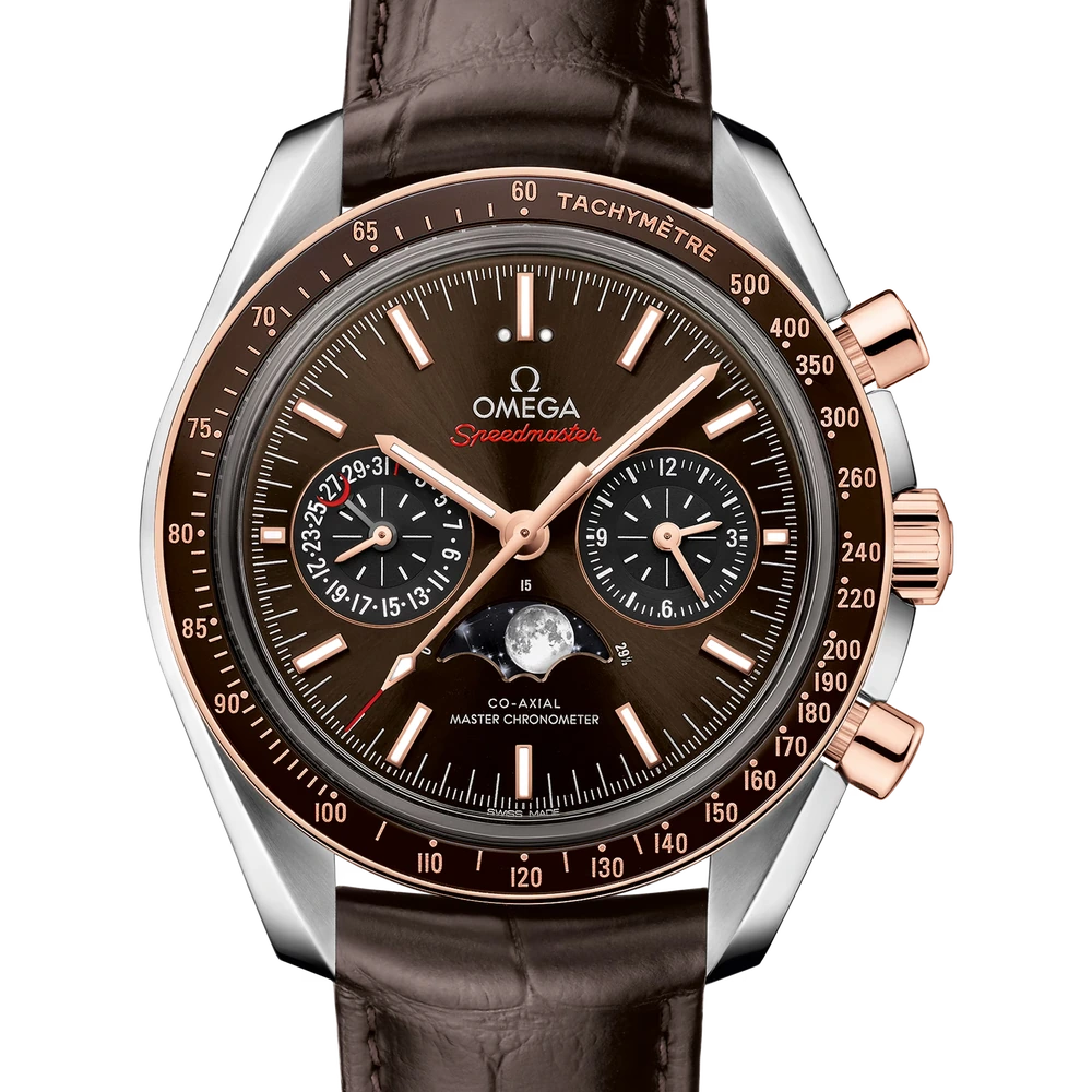Omega 44.25 mm, steel - Sedna gold on leather strap