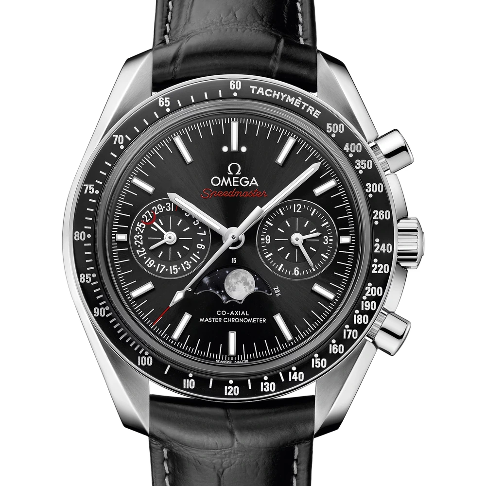 Omega 44.25 mm, steel on leather strap