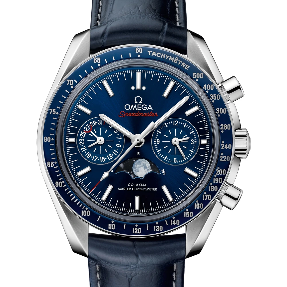 Omega 44.25 mm, steel on leather strap