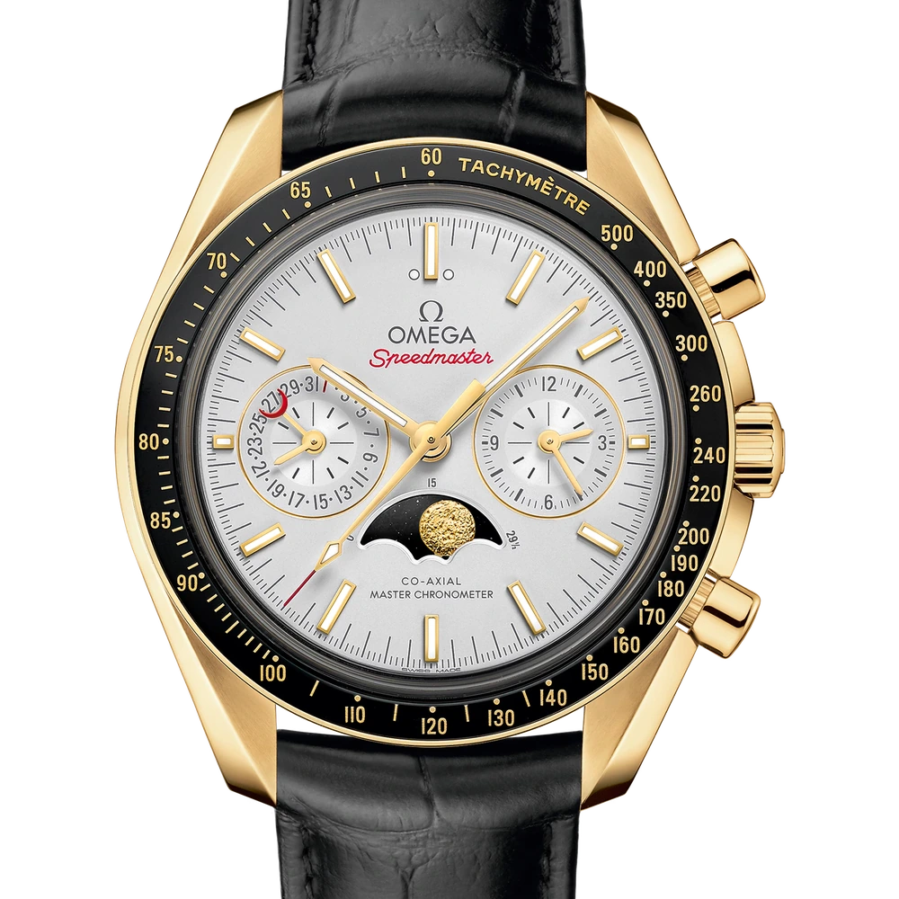 Omega 44.25 mm, yellow gold on leather strap