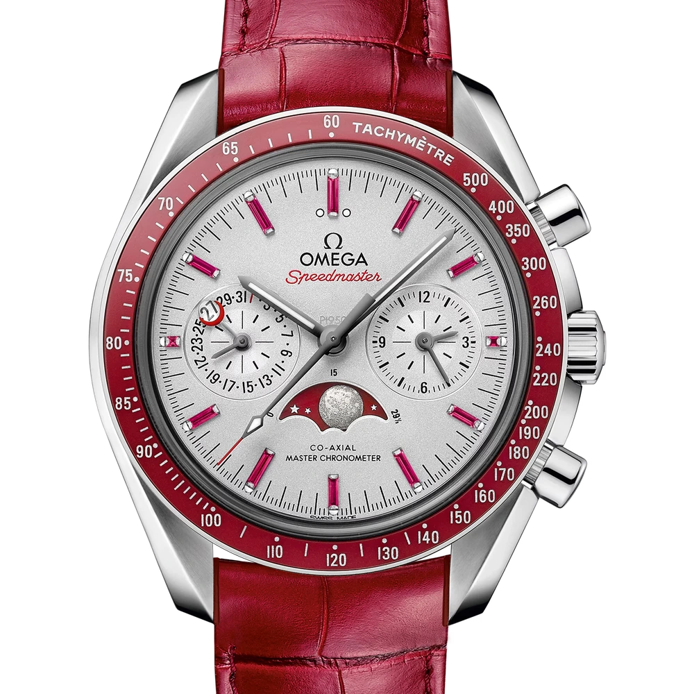 Omega 44.25 mm, platinum on leather strap