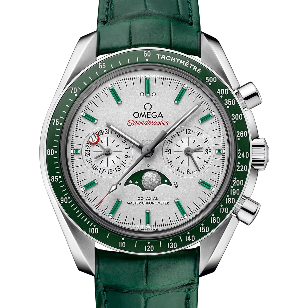 Omega 44.25 mm, platinum on leather strap