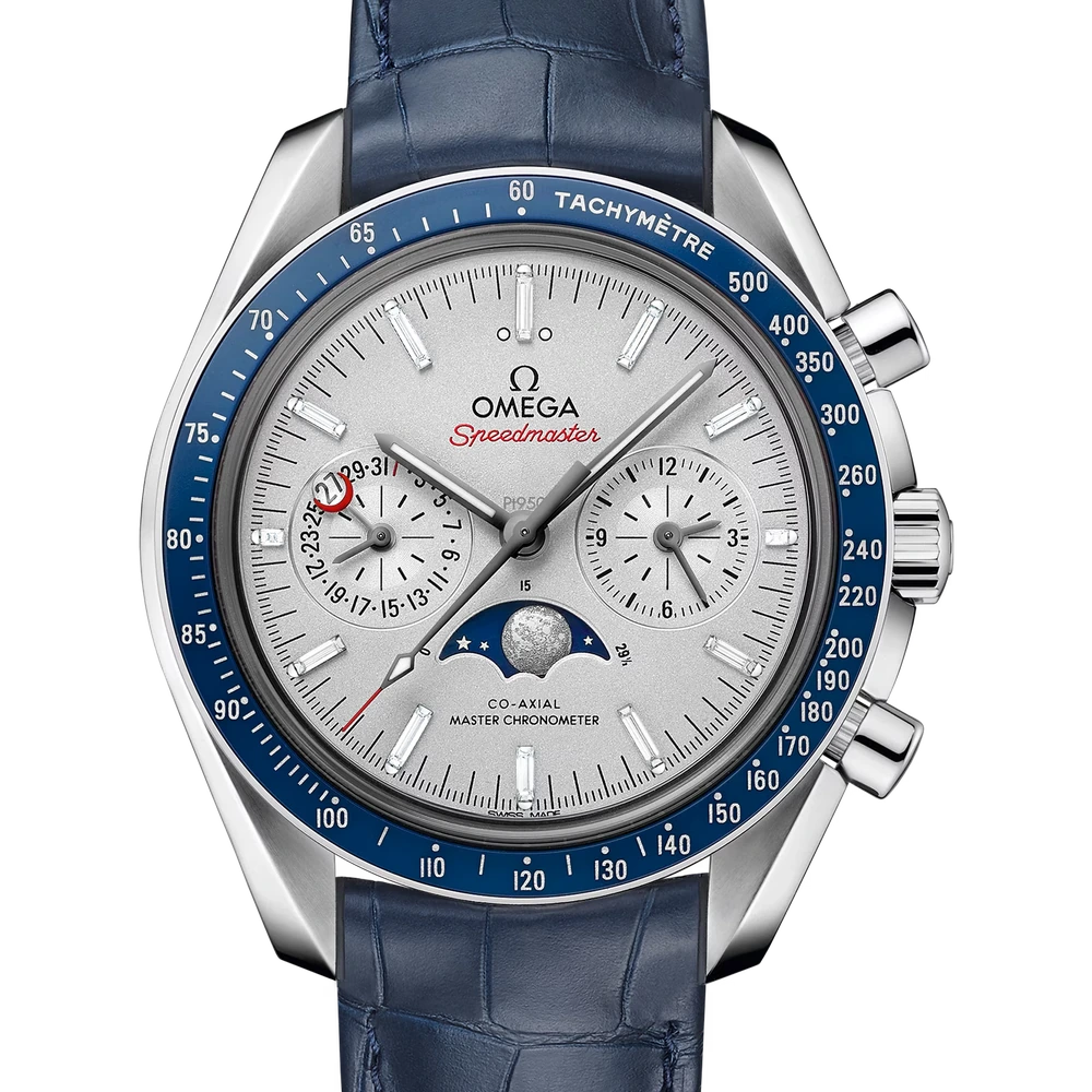 Omega 44.25 mm, platinum on leather strap
