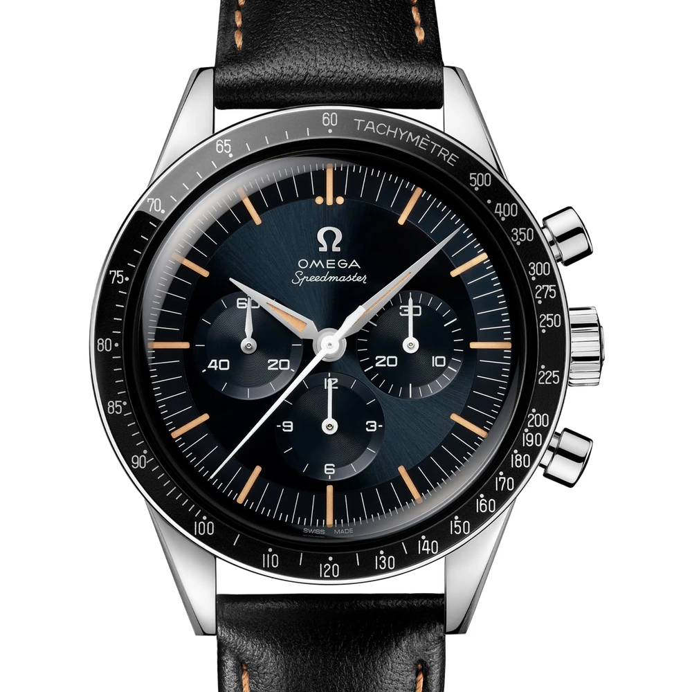 Omega 39.7 mm, steel on leather strap