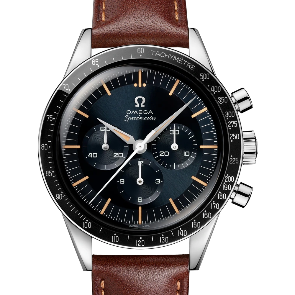 Omega 39.7 mm, steel on leather strap